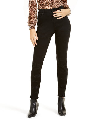 Calça jeans skinny feminina INC International Concepts Incessential Zebra com detalhes curvilíneos, preta, tamanho 16