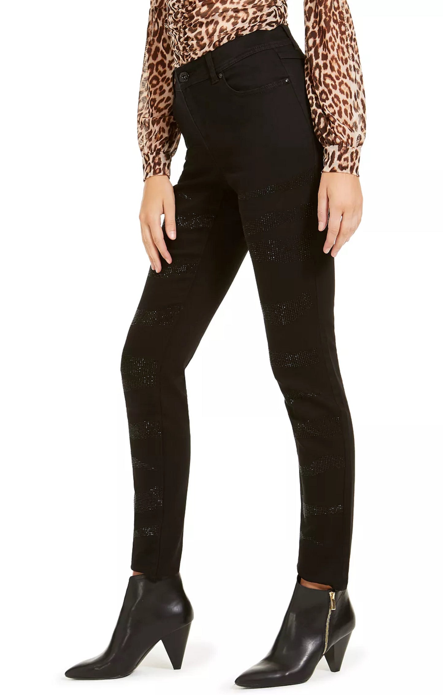 Calça jeans skinny feminina INC International Concepts Incessential Zebra com detalhes curvilíneos, preta, tamanho 16