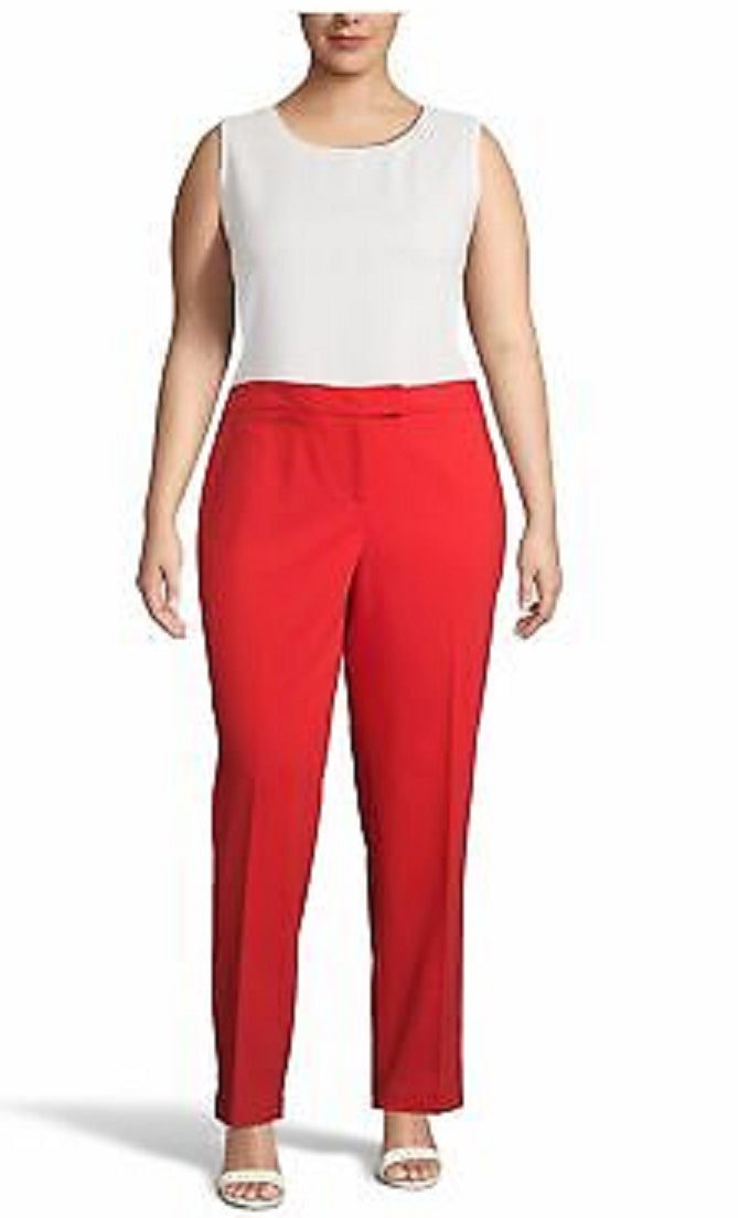 Calça feminina Anne Klein com zíper e bolsos para usar no trabalho, perna reta, vermelha, tamanho 18W