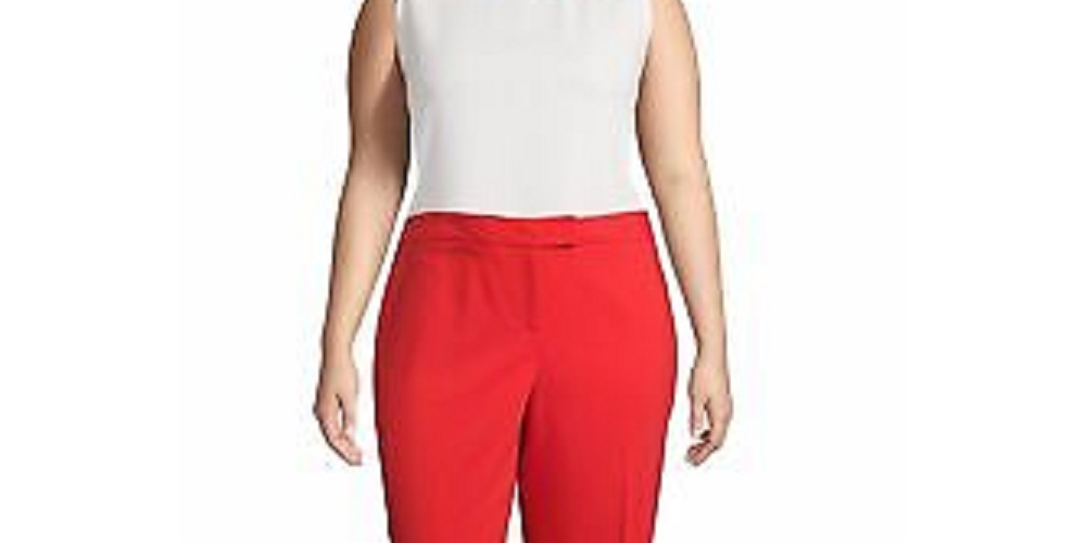 Calça feminina Anne Klein com zíper e bolsos para usar no trabalho, perna reta, vermelha, tamanho 18W