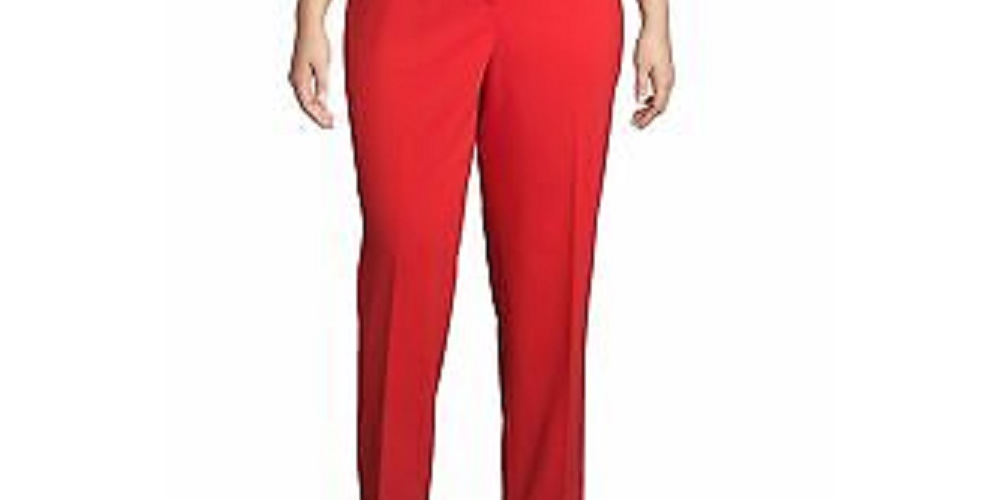 Calça feminina Anne Klein com zíper e bolsos para usar no trabalho, perna reta, vermelha, tamanho 18W