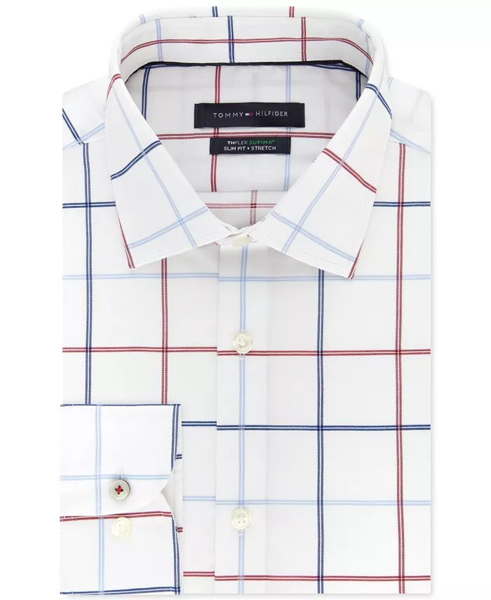 Camisa social xadrez slim fit masculina Tommy Hilfiger vermelha tamanho 17,5 x 32-33