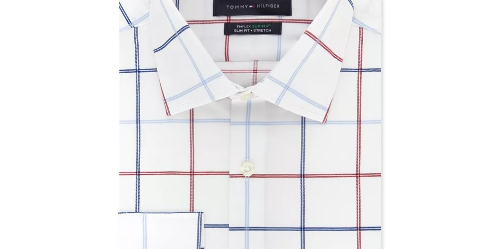 Camisa social xadrez slim fit masculina Tommy Hilfiger vermelha tamanho 17,5 x 32-33