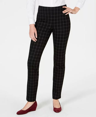 Calça feminina Charter Club Cambridge Windowpane Print Slim Leg Azul Tamanho 6