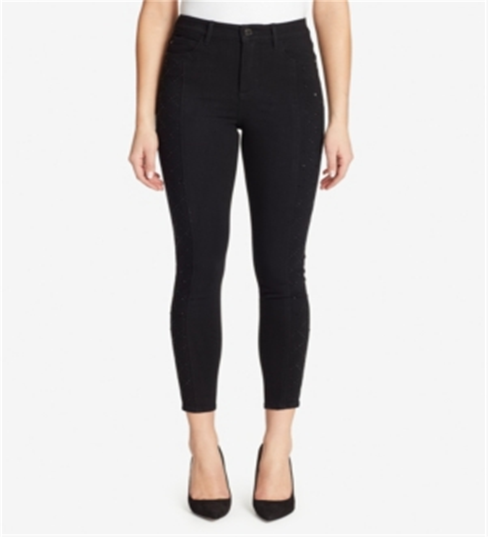 Calça jeans skinny skinny feminina de cintura alta, preta, tamanho 28/6