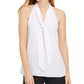 Calvin Klein Feminino Slim Fit Gola Amarrada Sem Mangas Gola V Top Branco Tamanho Grande
