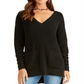 Suéter feminino de malha com decote em V Rachel Roy, preto, tamanho extrapequeno