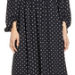 Vestido feminino Anne Klein com estampa de bolinhas e cintura franzida, preto, tamanho extrapequeno