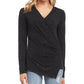 Karen Kane Blusa feminina preta de manga comprida e decote em V, tamanho grande