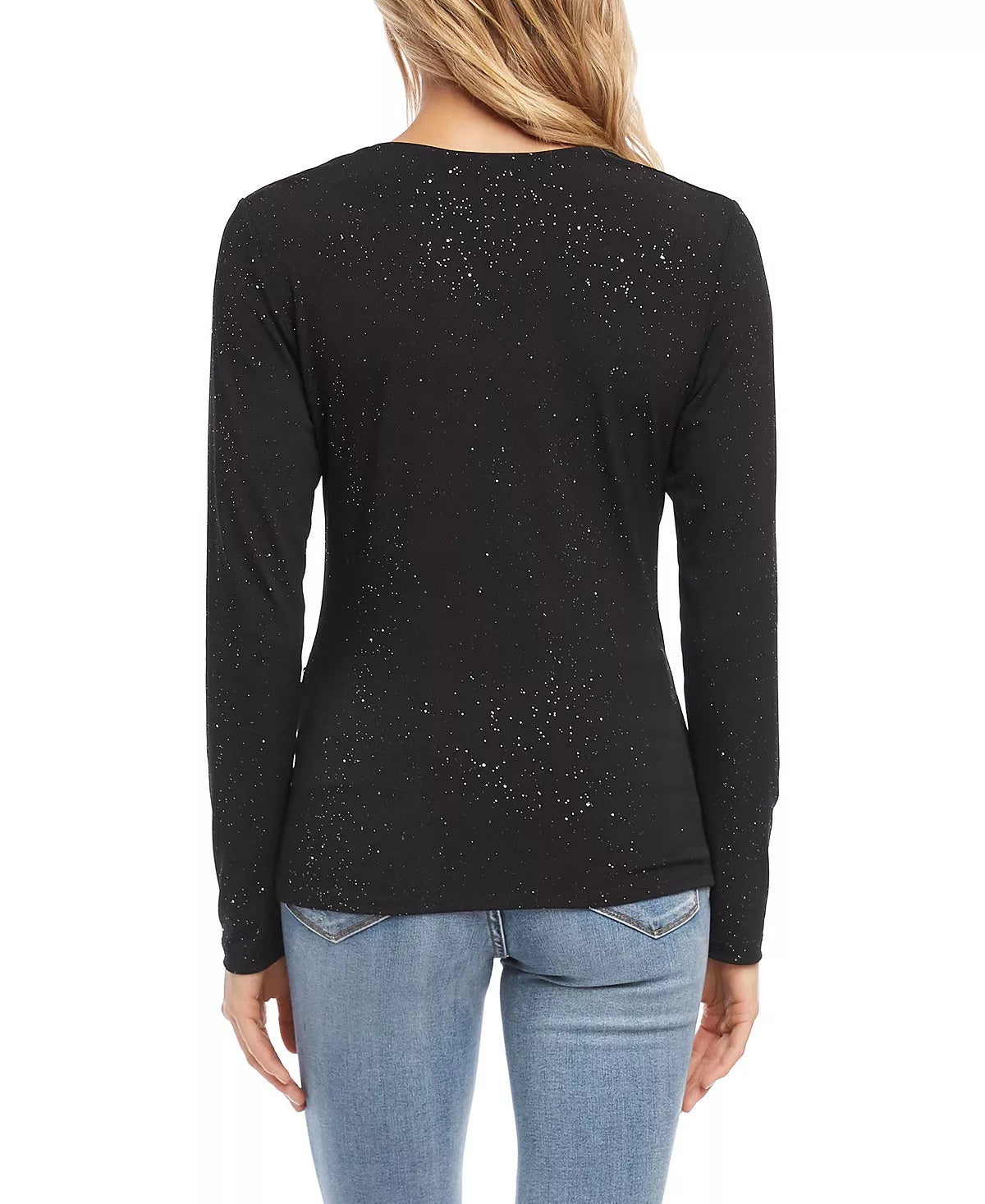 Karen Kane Blusa feminina preta de manga comprida e decote em V, tamanho grande