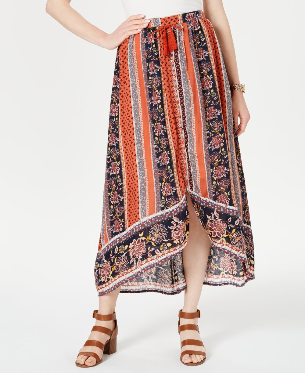 Saia feminina estampada alta e baixa, tamanho grande, vermelha, estilo &amp; co