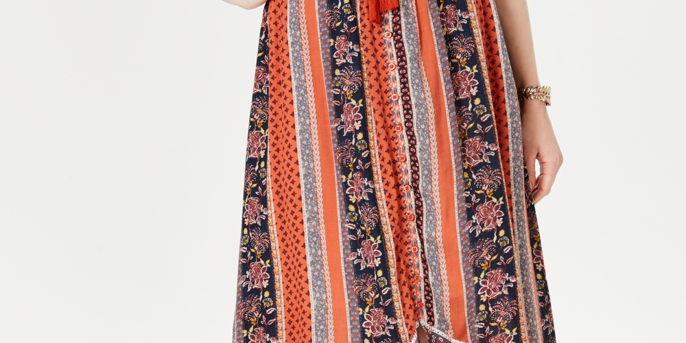 Saia feminina estampada alta e baixa, tamanho grande, vermelha, estilo &amp; co