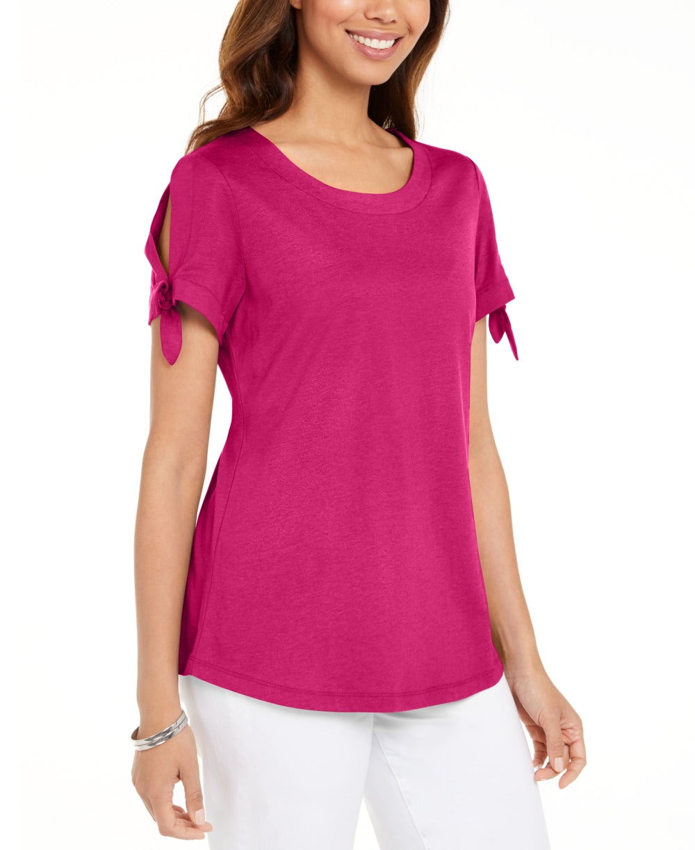 Camiseta feminina Karen Scott com manga amarrada, rosa, tamanho XS