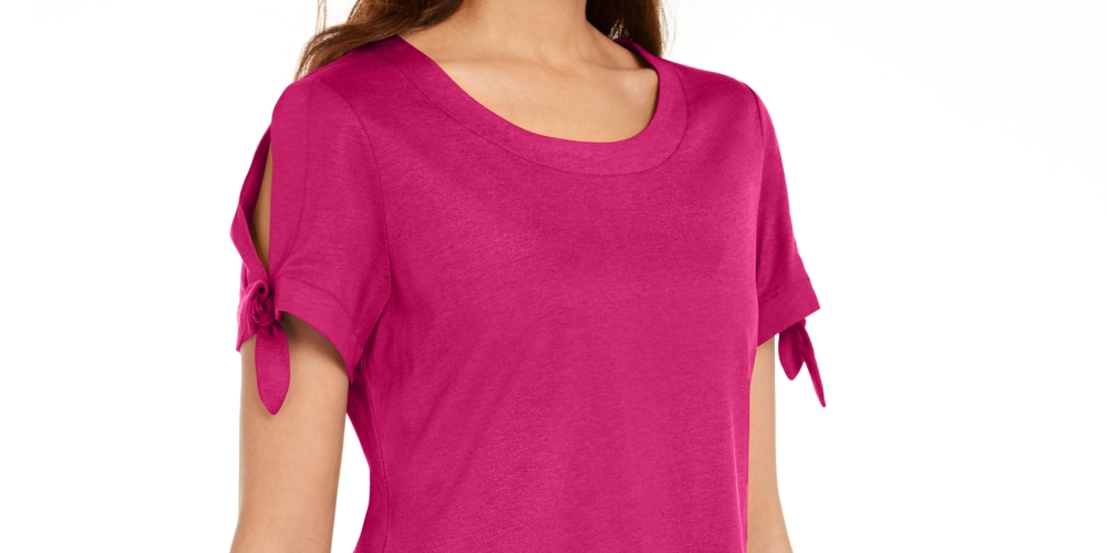 Camiseta feminina Karen Scott com manga amarrada, rosa, tamanho XS