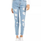 Calça jeans skinny rasgada com cinto azul da Dollhouse Junior, tamanho 15