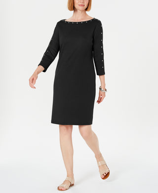 Vestido feminino Karen Scott com decote canoa e tachas, preto, tamanho PL
