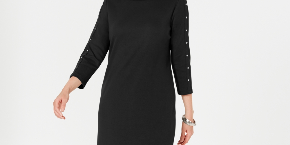 Vestido feminino Karen Scott com decote canoa e tachas, preto, tamanho PL