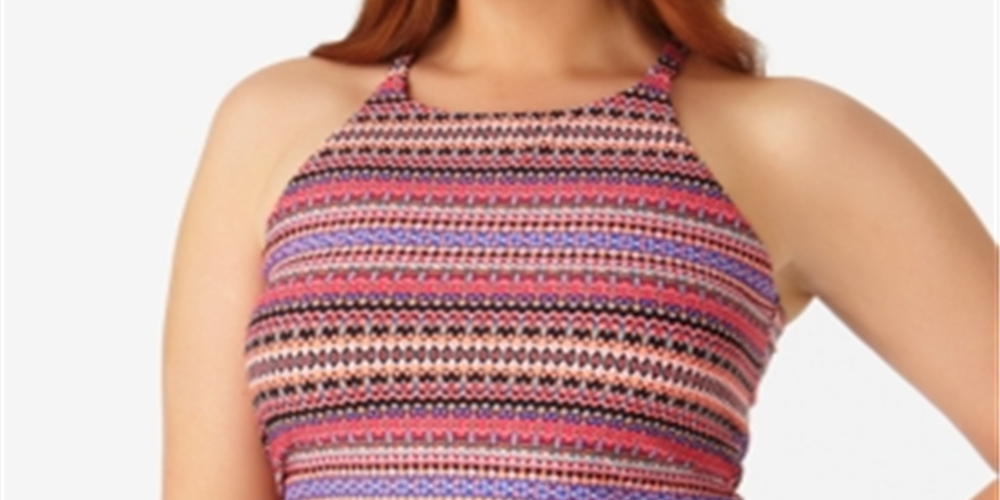 Anne Cole Plus Size Stevie Listrado Top Tankini de Gola Alta Maiô Feminino Rosa Tamanho 18W