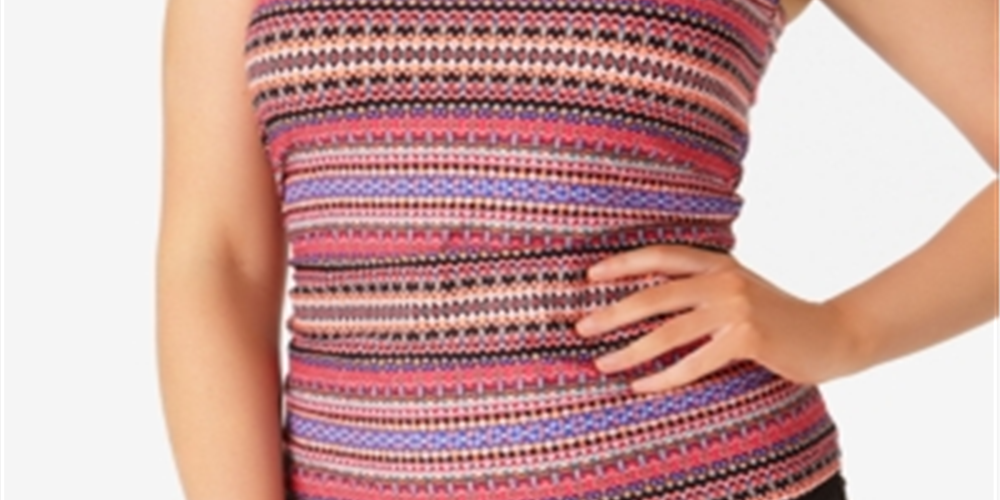 Anne Cole Plus Size Stevie Listrado Top Tankini de Gola Alta Maiô Feminino Rosa Tamanho 18W