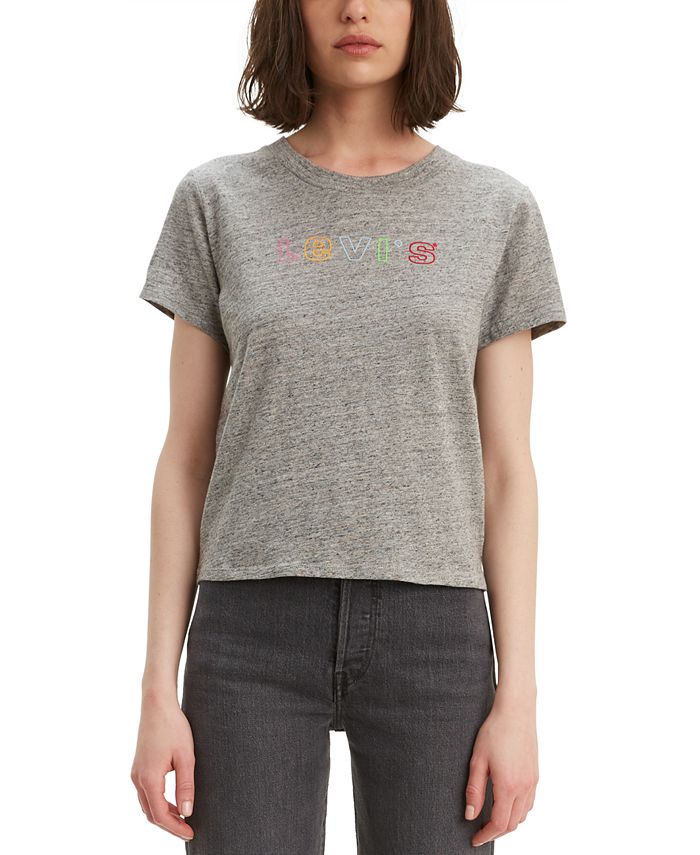 Camiseta Levi's Feminina de Algodão com Logotipo Arco-Íris, Cinza, Tamanho X-G