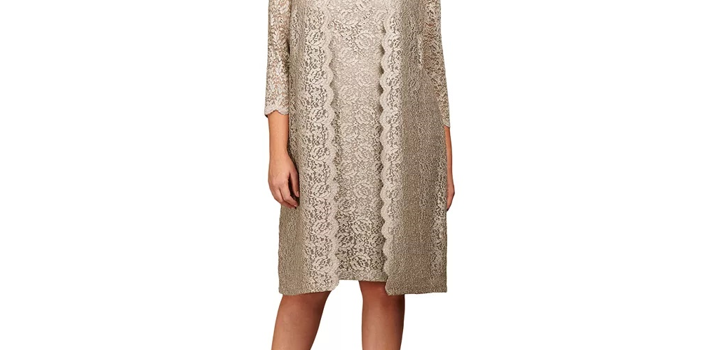 Vestido justo feminino Alex Evenings Plus Size com renda e glitter dourado, tamanho 14W
