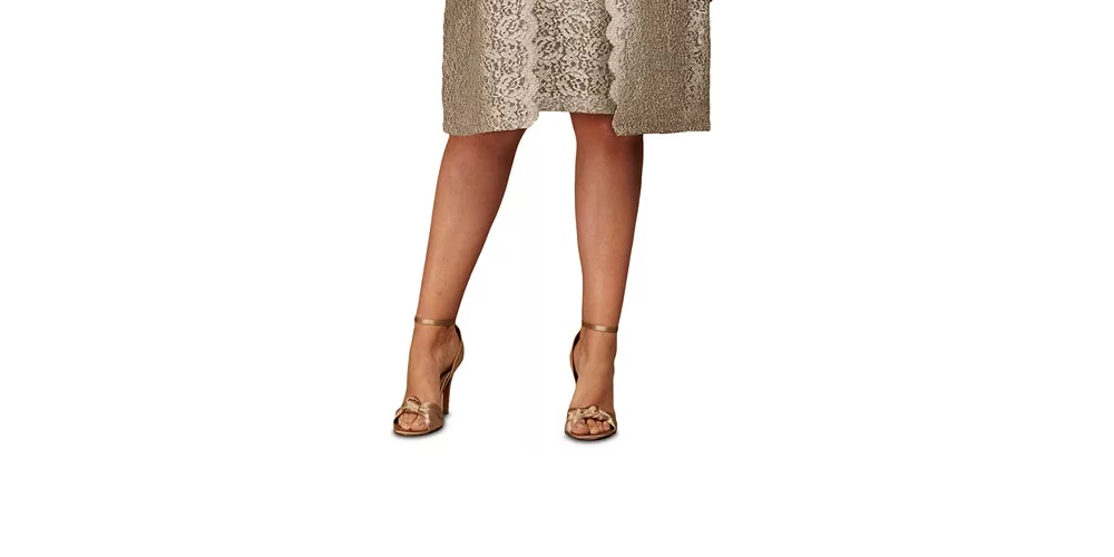 Vestido justo feminino Alex Evenings Plus Size com renda e glitter dourado, tamanho 14W