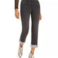 Calça jeans feminina estilo boyfriend com punho de cobra da INC International Concepts, preta, tamanho 0