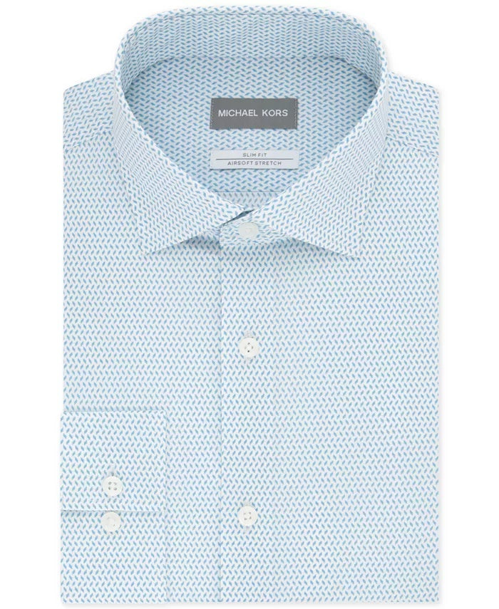 Camisa social masculina Michael Kors Slim Fit que absorve a umidade e não passa a ferro, azul, tamanho 17,5-36/37