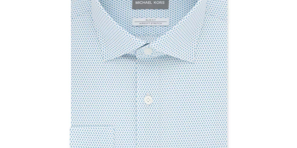 Camisa social masculina Michael Kors Slim Fit que absorve a umidade e não passa a ferro, azul, tamanho 17,5-36/37