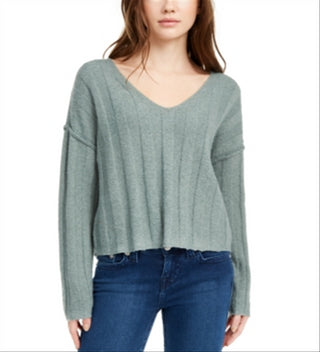 Suéter canelado com bainha crua Pink Rose Junior, tamanho grande, verde