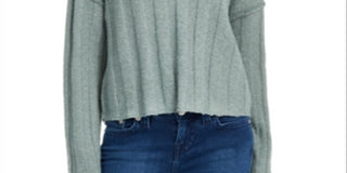 Suéter canelado com bainha crua Pink Rose Junior, tamanho grande, verde