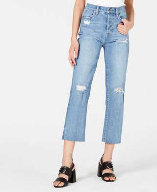 Calça jeans cropped rasgada Kendall + Kylie feminina, azul, tamanho 28