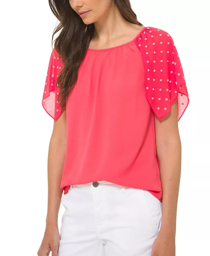 Blusa feminina Michael Kors com manga pontilhada rosa tamanho pequeno