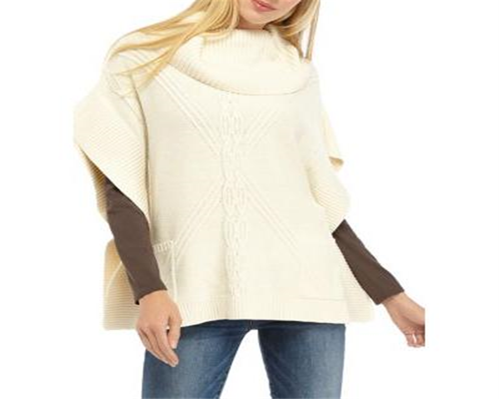 Poncho feminino Anne Klein com decote canoa e pontos mistos, branco pérola, tamanho 2XS