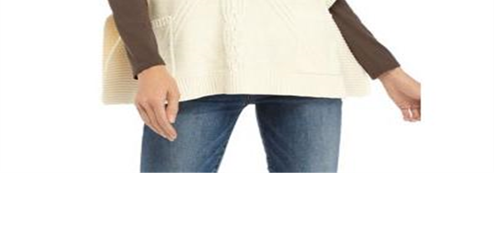 Poncho feminino Anne Klein com decote canoa e pontos mistos, branco pérola, tamanho 2XS