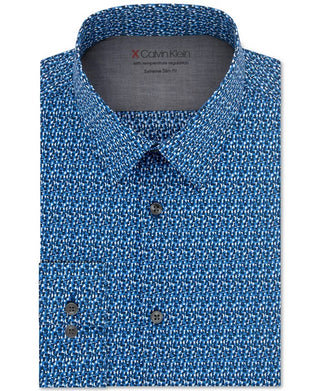 Camisa social Calvin Klein masculina extra slim fit com regulagem de temperatura elástica e padrões variados, azul-marinho escuro, tamanho M