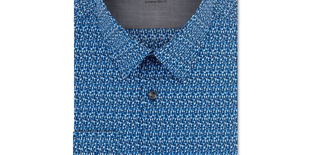 Camisa social Calvin Klein masculina extra slim fit com regulagem de temperatura elástica e padrões variados, azul-marinho escuro, tamanho M