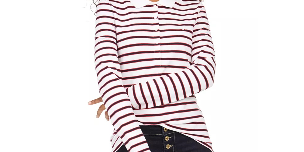Camisa polo feminina Tommy Hilfiger manga comprida rosa tamanho extragrande