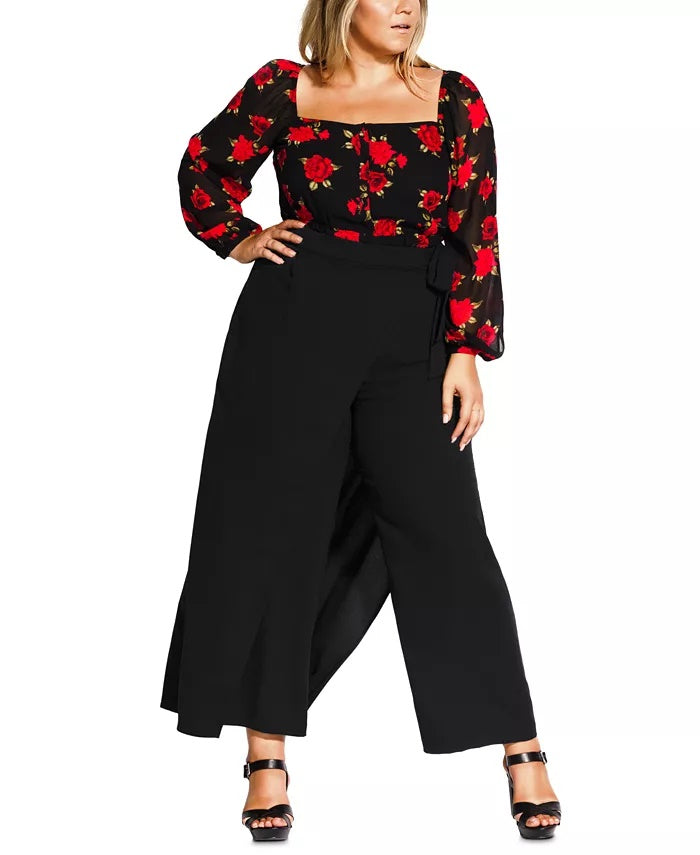 Calça Palazzo Feminina Trendy Plus Wrap City Chic Preta Tamanho 18W