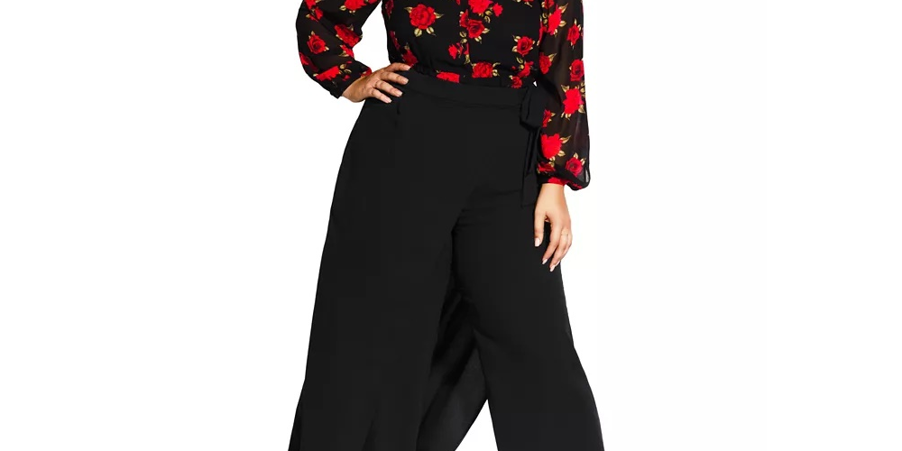 Calça Palazzo Feminina Trendy Plus Wrap City Chic Preta Tamanho 18W