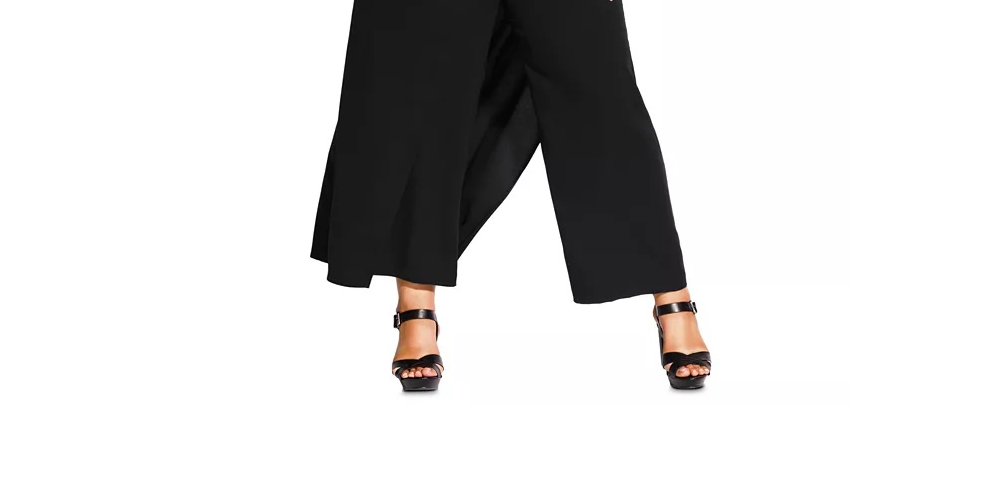 Calça Palazzo Feminina Trendy Plus Wrap City Chic Preta Tamanho 18W