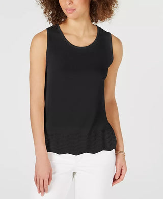 Suéter feminino sem mangas em zigue-zague Charter Club, preto, tamanho extragrande