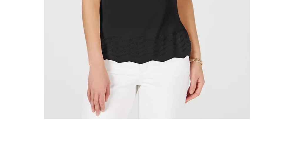 Suéter feminino sem mangas em zigue-zague Charter Club, preto, tamanho extragrande