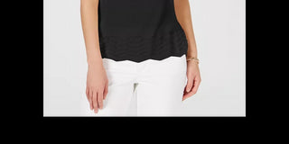 Suéter feminino sem mangas em zigue-zague Charter Club, preto, tamanho extragrande