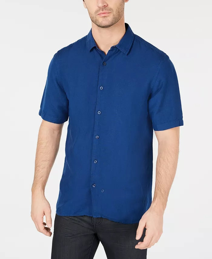 Camisa Alfani Masculina Lagoon Stretch Linho Misto Azul Tamanho XX-G