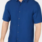 Camisa Alfani Masculina Lagoon Stretch Linho Misto Azul Tamanho XX-G