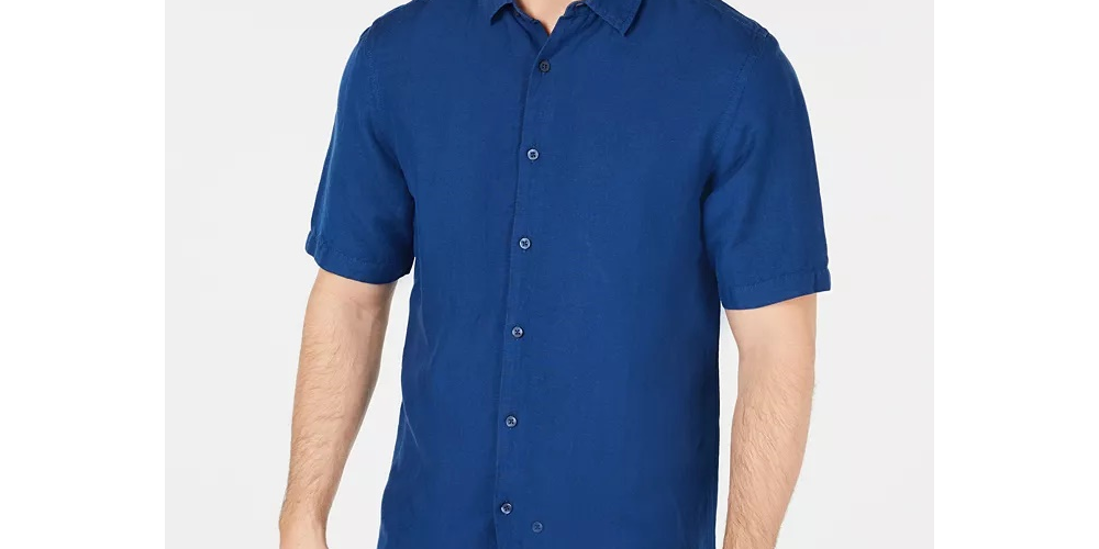 Camisa Alfani Masculina Lagoon Stretch Linho Misto Azul Tamanho XX-G
