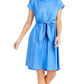 Vestido feminino Charter Club de algodão com amarração na cintura e ajuste evasê, azul, tamanho 4