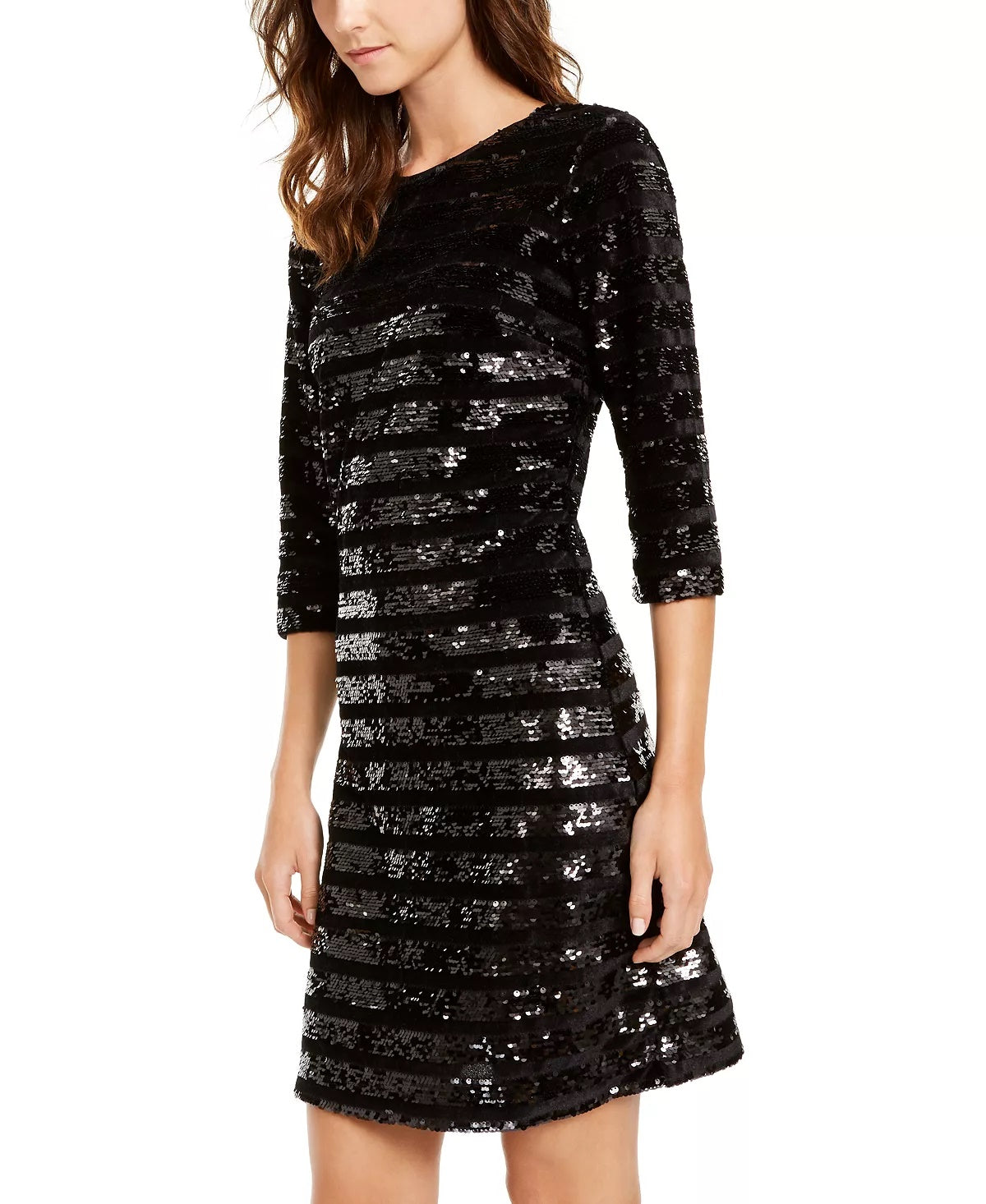 Vestido justo feminino de veludo com lantejoulas e bainha pequena, preto, tamanho pequeno, da INC International Concepts