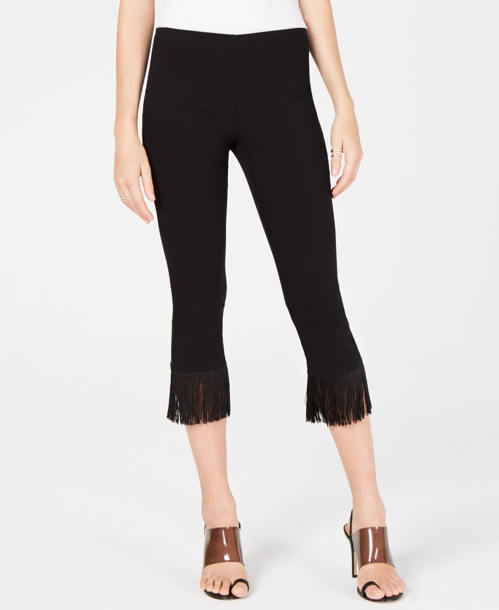 Calça skinny cropped com franjas da INC International Concepts para mulheres, preta, tamanho 18